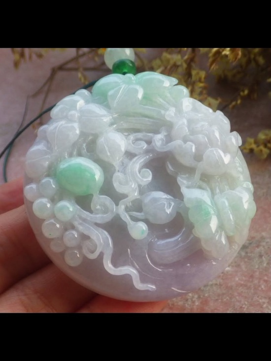 Jewelry - Exquisite jadeite Jade green white light lavender butterfly flower pendant